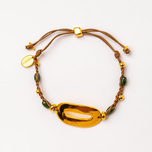 Pulsera trenzada a mano con ágata natural y detalles en oro 24k