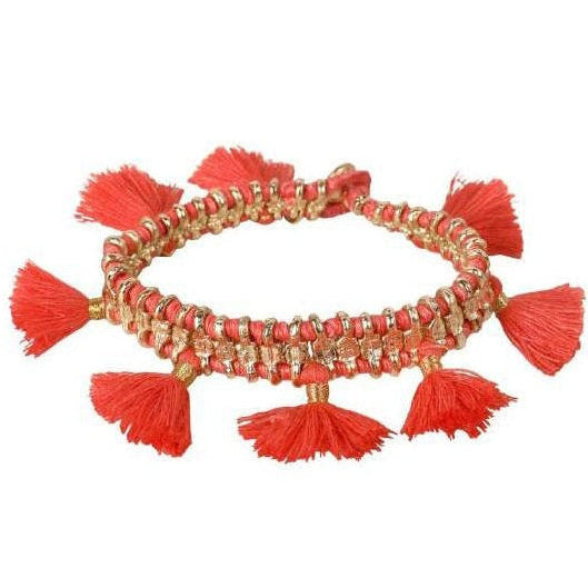 pulsera coral pompones 