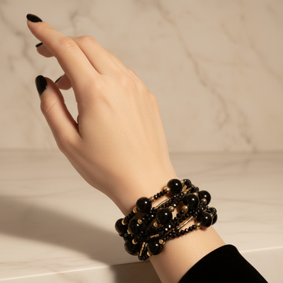 Pulsera Black 10 vueltas con cristales – vista adicional