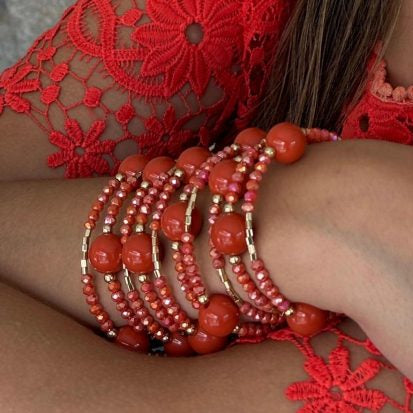 pulsera roja 10 vueltas cristales y piedras brasil
