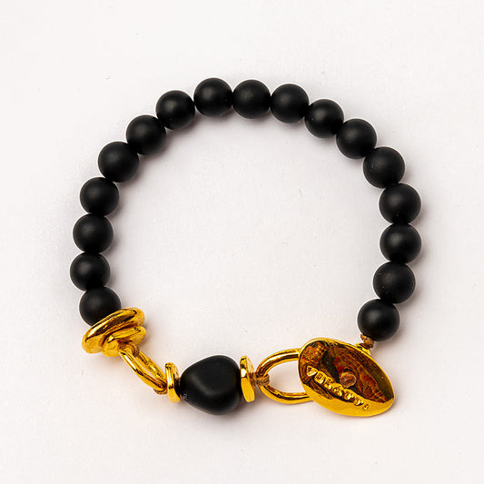 pulsera onix negro baño oro