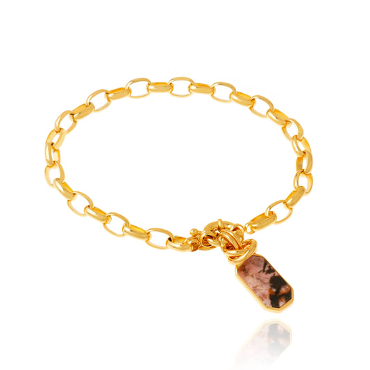 pulsera icon charm con piedra rodonita natural bañada en oro