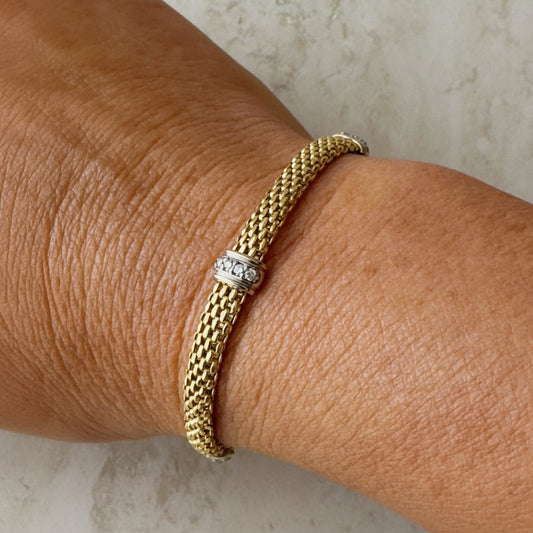 Bracciale Cilindri Lux – Twist en Plata 925 Baño de Oro con Pavé de Zircones