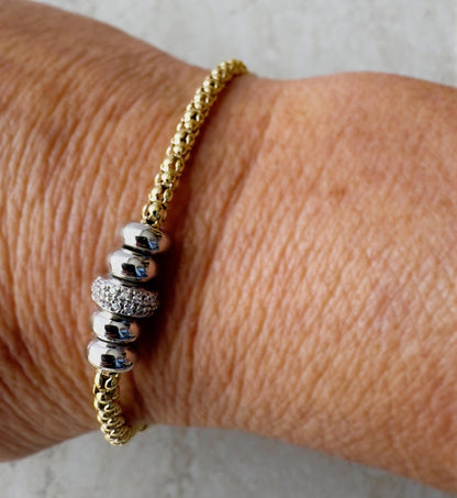 Bracciale Cilindri Lux – Twist en Plata 925 Baño de Oro con Pavé de Zircones