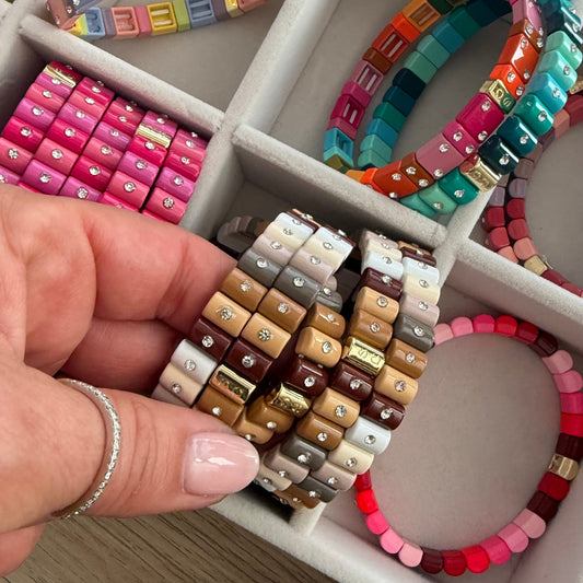 Pulseras Dominó de colores que se pueden mojar, esmalte pintado con cristales