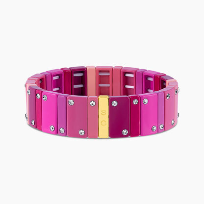 Pulsera Dominó Luxe Blush Muse ancha en fucsia, magenta y rosa con cristales.