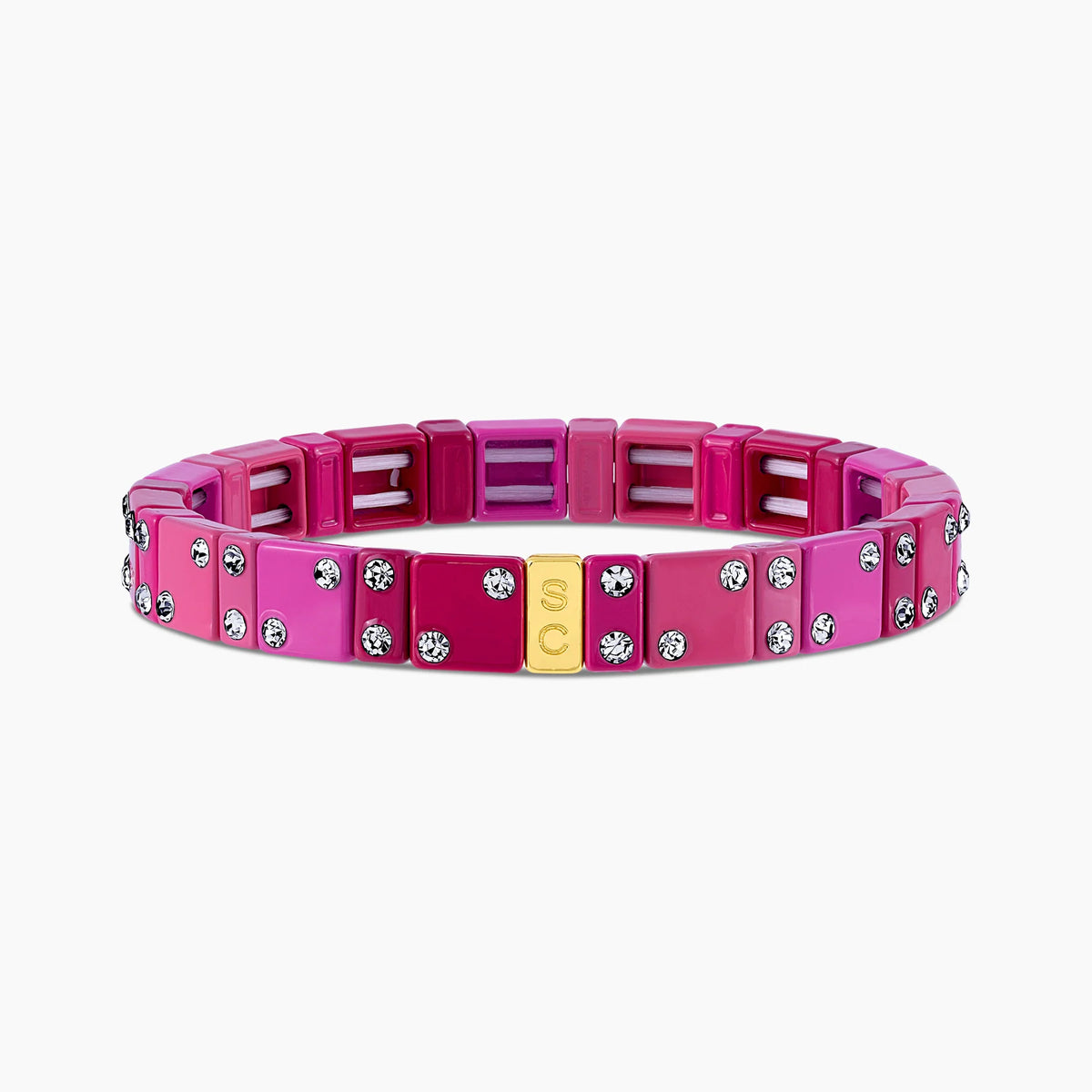 Pulsera elástica Dominó Midi Blush Muse en tonos rosados y fucsia con cristales