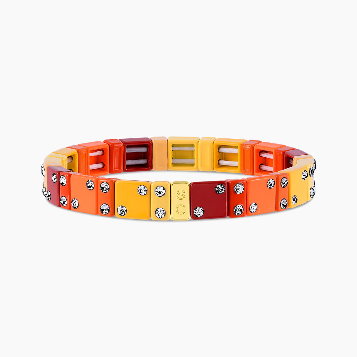 Pulsera elástica Dominó Midi Citrus en tonos cítricos amarillo, naranja y rojo con cristales