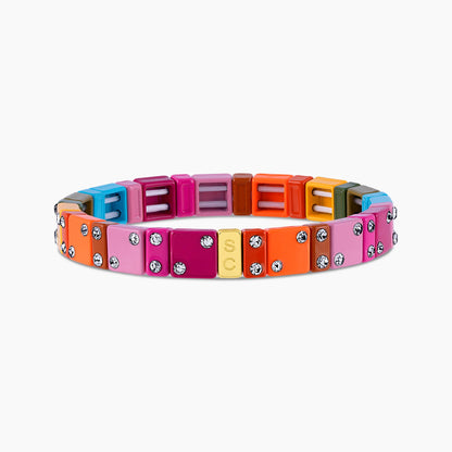 Pulsera elástica Dominó Midi Essence multicolor con esmalte pintado y cristales