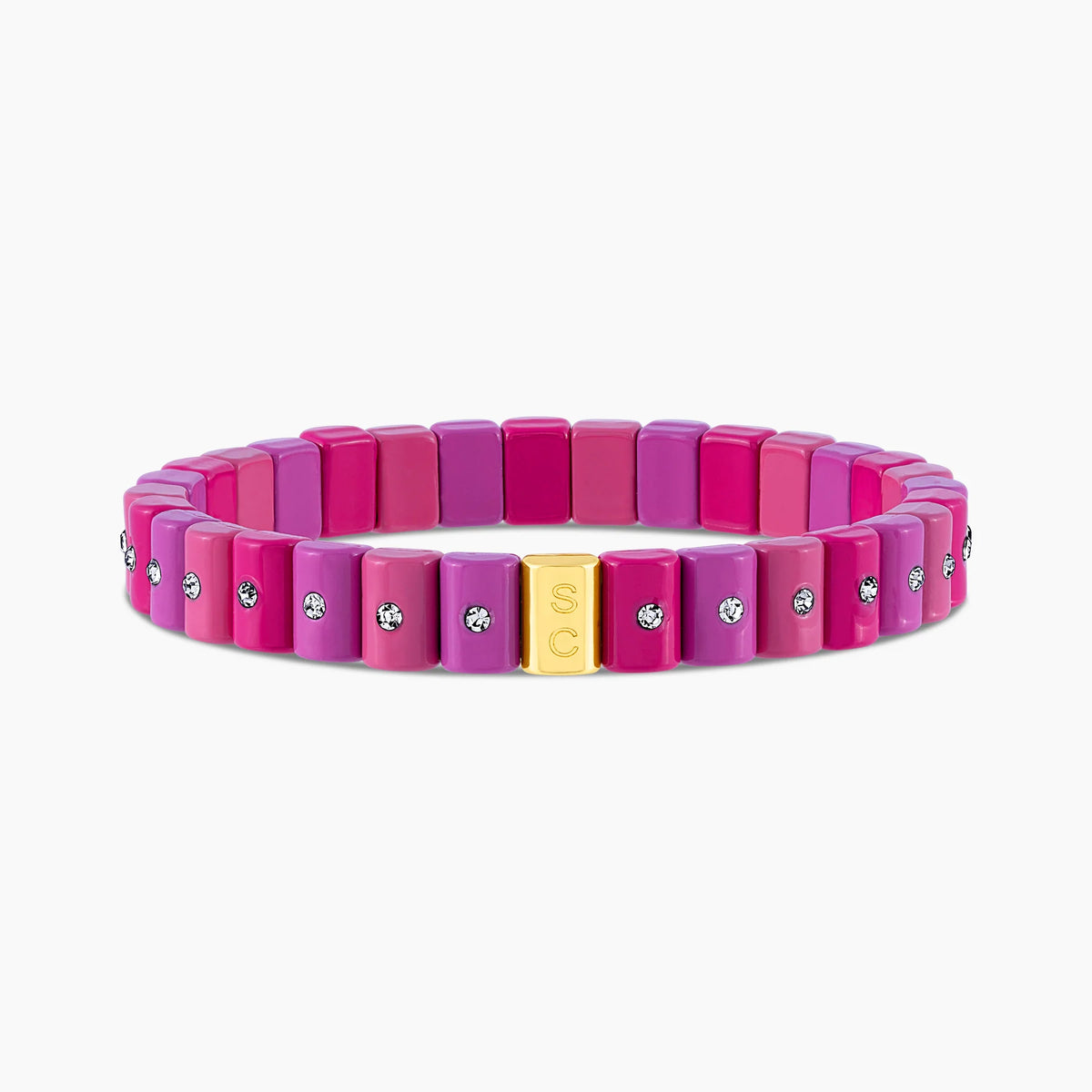 Pulsera Dominó Mini Blush Muse en tonos fucsia, magenta y rosa, con cristales.