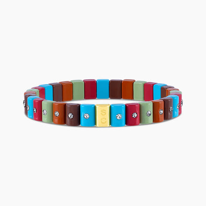 Pulsera Dominó Mini Terrecota Sky en tonos terracota, turquesa y verde azulado, con cristales.