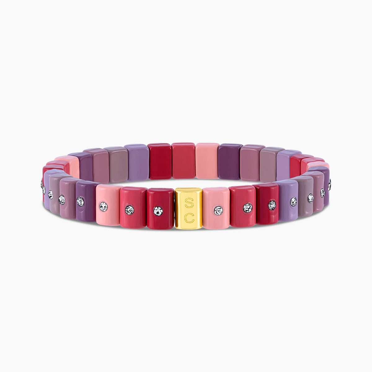 Pulsera Dominó Mini Vintage Muse en colores burdeos, rojo, malva y taupe con cristales.