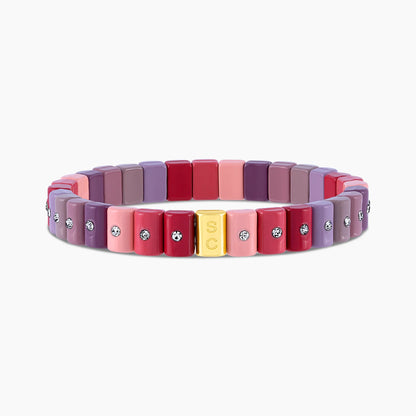 Pulsera Dominó Mini Vintage Muse en colores burdeos, rojo, malva y taupe con cristales.