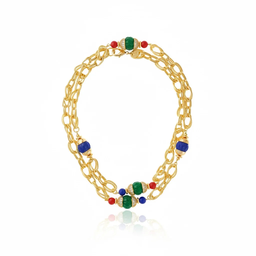 collar cadena dorada mujer multicolor elegante con piedras joya italiana chile